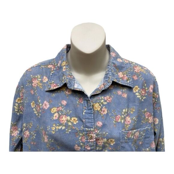 L.L.BEAN Lavender Blue Floral Corduroy Button Down Shirt Collar Size Tag Removed - Picture 2 of 9